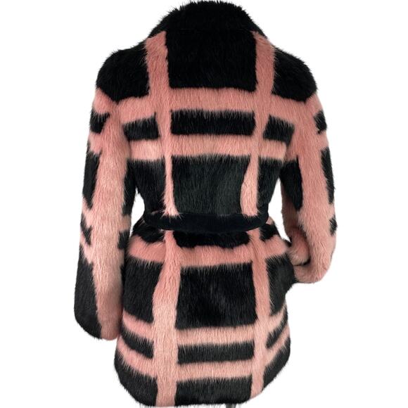 Shrimps Pink Black Plaid Faux Fur Coat Women’s M Short Modacrylic - Picture 8 of 13